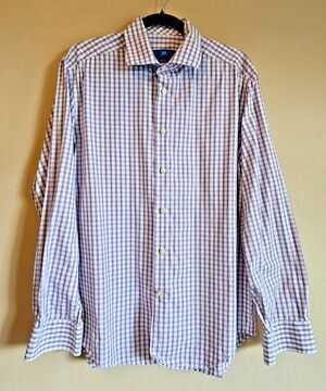 Egara Men's Long Sleeve Button Down Plaid Shirt sz L, Purple/white